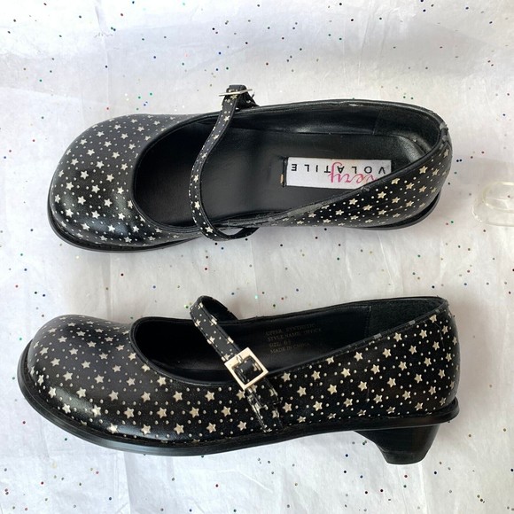 Very Volatile Black  Vegan Leather Chunky Style Star Print Mary Janes  Size 6.5 - Picture 14 of 14